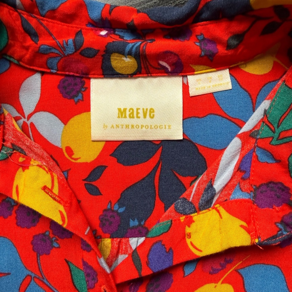 Maeve Anthropologie Fruit Print Blouse Red Citrus Top Size S - Picture 7 of 9